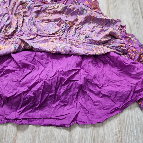 Urban Outfitters Babydoll Mini Dress Tiered Keyhole Lined Purple Floral Sz XL - Picture 4 of 10